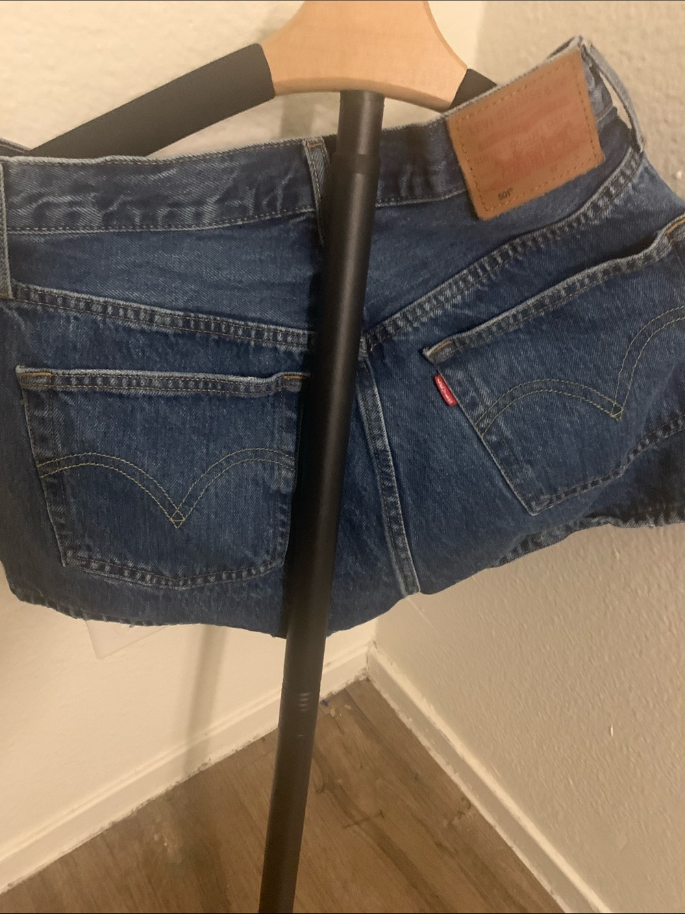 Levi's Distressed Dark Blue Denim Cutoff Shorts - Picture 2 of 8